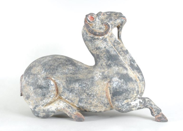 Lot image - Chinese Gray Pottery Figure of a Ram