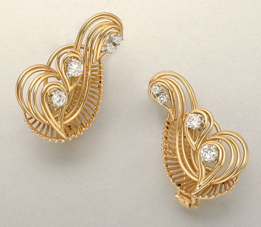 Lot image - Pair of Gold and Diamond Earclips