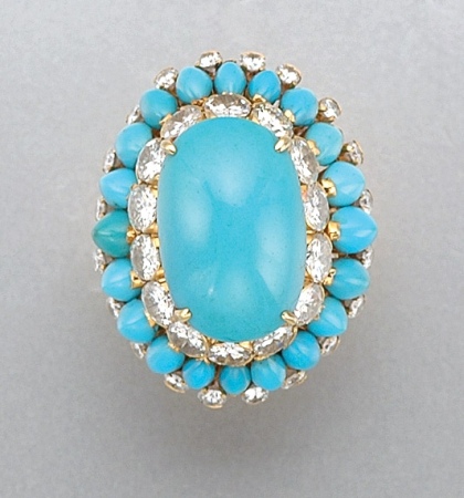 Lot image - Turquoise and Diamond Ring