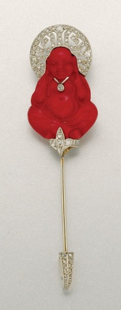 Lot image - Carved Faience and Diamond Buddha Jabot