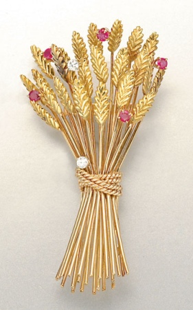 Lot image - Gold, Ruby and Diamond Clip Brooch