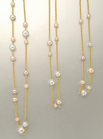 Lot image - Three Gold, Freshwater Pearl and Cultured Pearl Necklaces