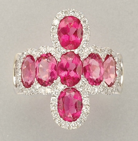 Lot image - Pink Tourmaline and Diamond Ring