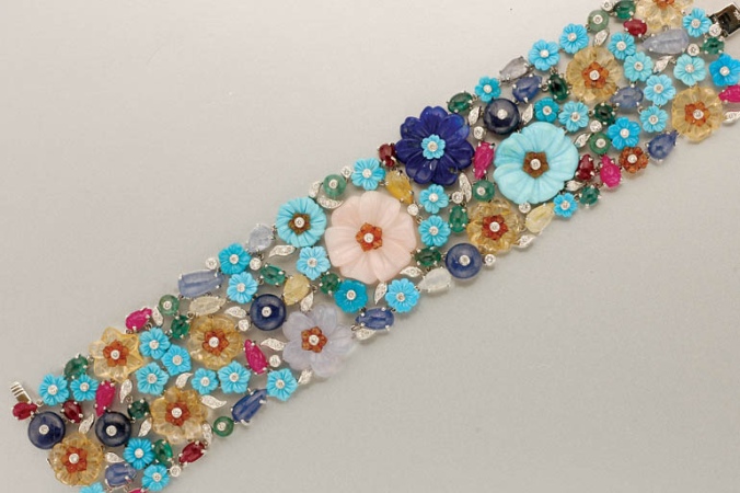 Lot image - Multicolored Stone and Diamond Flower Bracelet