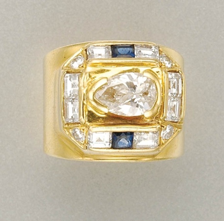 Lot image - Gold, Diamond and Sapphire Ring
