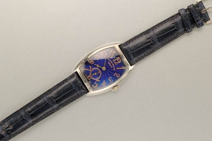 Lot image - White Gold and Blue Guilloche Enamel Wristwatch