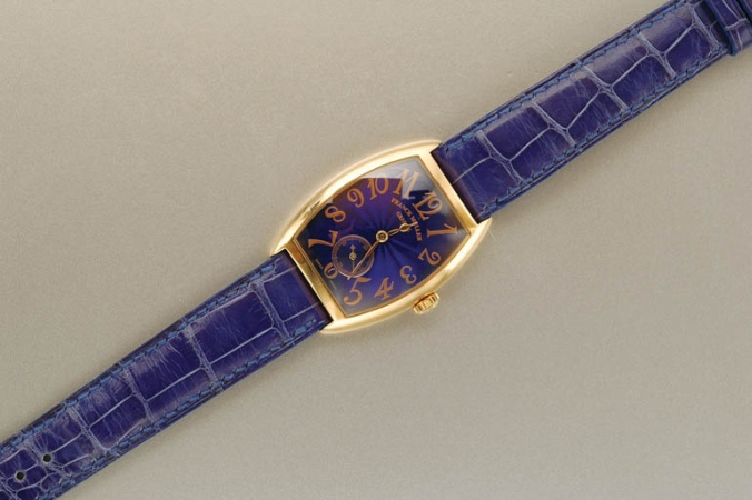 Lot image - Gold and Blue Guilloche Enamel Wristwatch