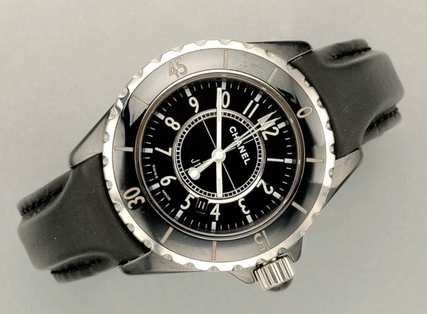 Lot image - Stainless Steel and Black Enamel Wristwatch