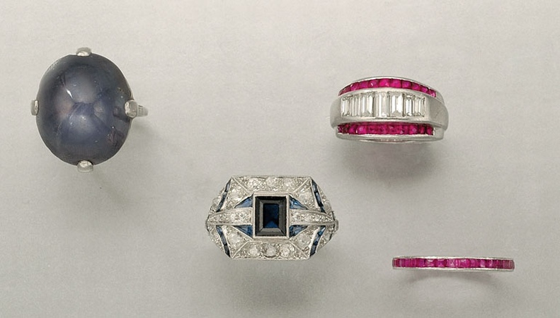 Lot image - Four Period Diamond and Gem-Set Rings