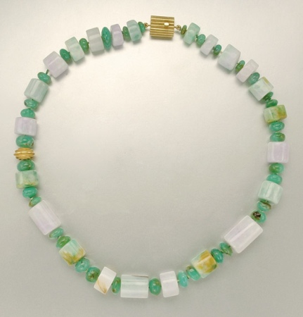 Lot image - Gold, Lavender Jade, Jade and Serpentine Bead Necklace