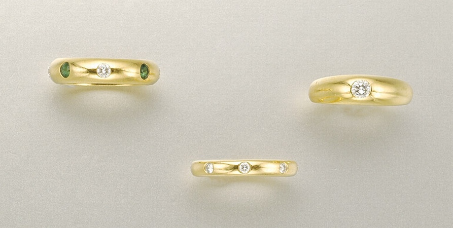 Lot image - Three Gold, Diamond and Gem-Set Gypsy Rings