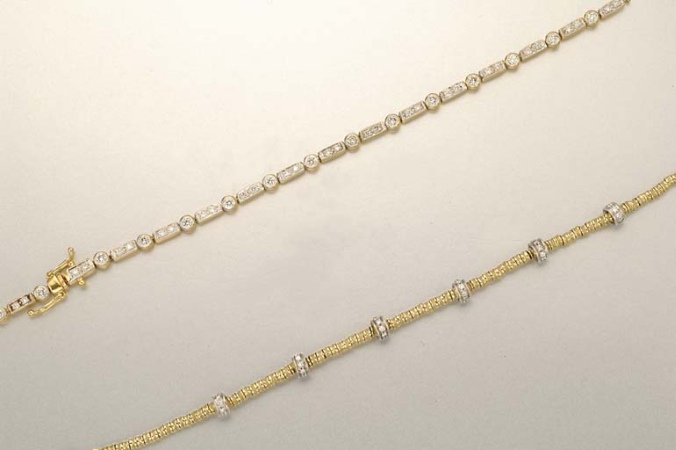 Lot image - Two Gold and Diamond Bracelets