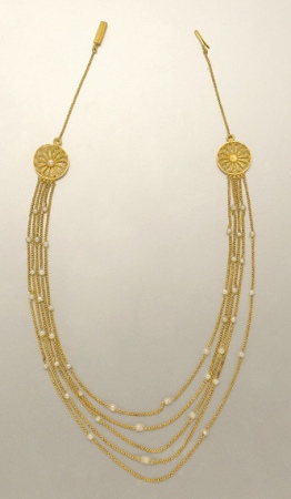 Lot image - Antique Five Strand Gold and Seed Pearl and Split Pearl  Necklace