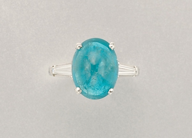 Lot image - Cabochon Emerald and Diamond Ring