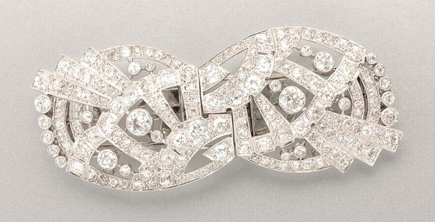 Lot image - Diamond Double Clip Brooch