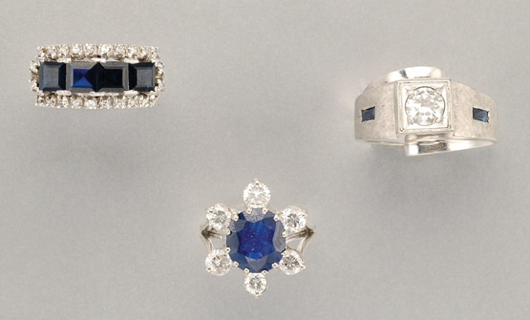 Lot image - Three Diamond and Sapphire Rings