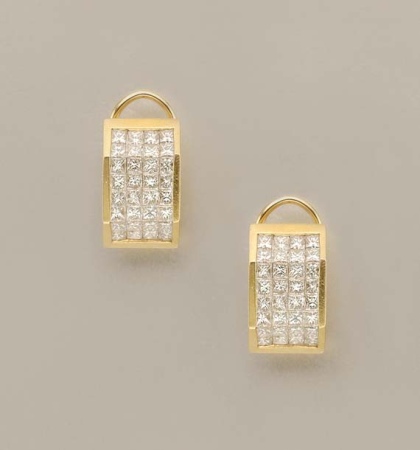 Lot image - Pair of Gold and Diamond Earrings