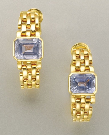 Lot image - Pair of Gold and Sapphire Earclips