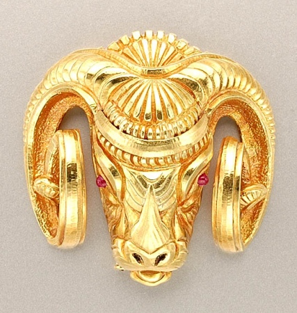 Lot image - Gold Rams Head Clip Brooch