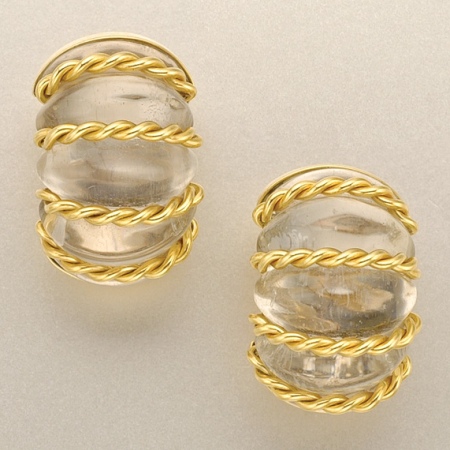 Lot image - Pair of Gold and Rock Crystal Earclips