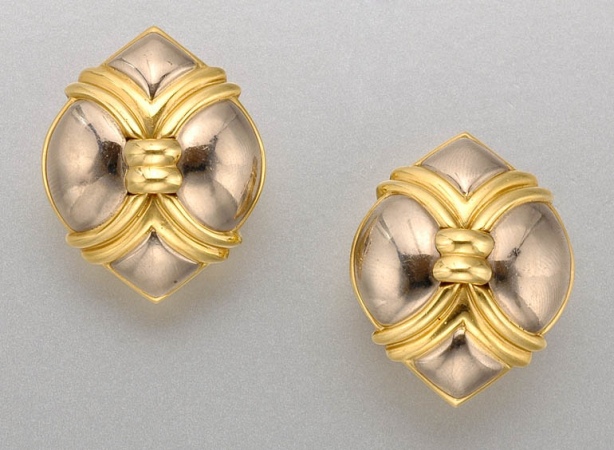 Lot image - Pair of Gold and Steel Earclips