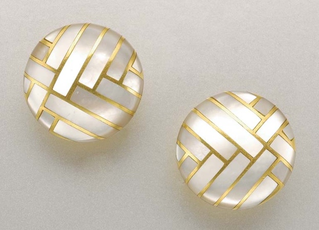 Lot image - Pair of Gold and Mother-of-Pearl Earclips
