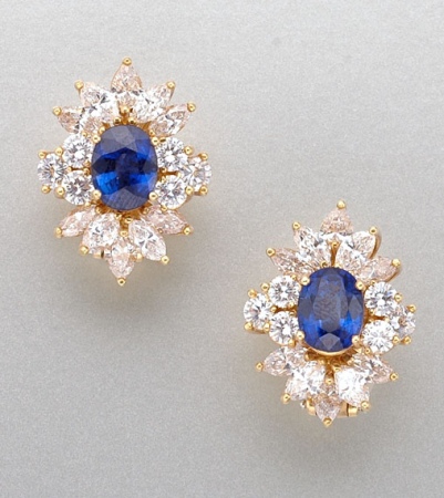 Lot image - Pair of Sapphire and Diamond Earclips