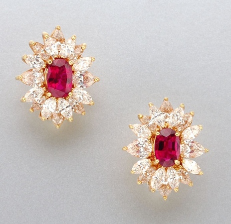 Lot image - Pair of Ruby and Diamond Earclips