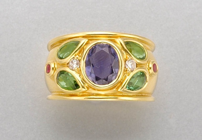Lot image - Gold, Gem-Set and Diamond Band Ring