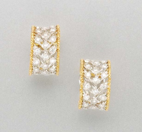 Lot image - Pair of Two-Color Gold and Diamond Earclips