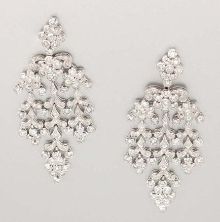 Lot image - Pair of Diamond Pendant Earrings