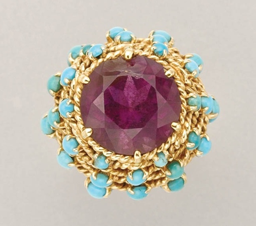 Lot image - Gold, Amethyst and Turquoise Ring