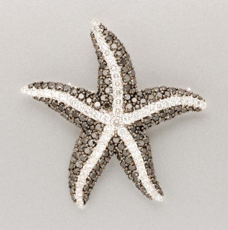 Lot image - Black Diamond and Diamond Starfish Clip Brooch