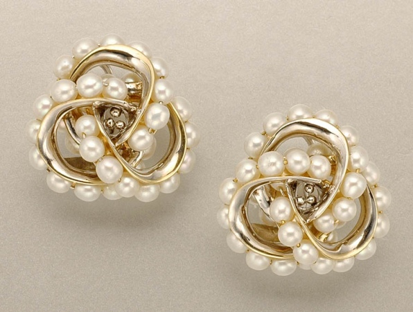 Lot image - Pair of White Gold and Cultured Pearl Earclips