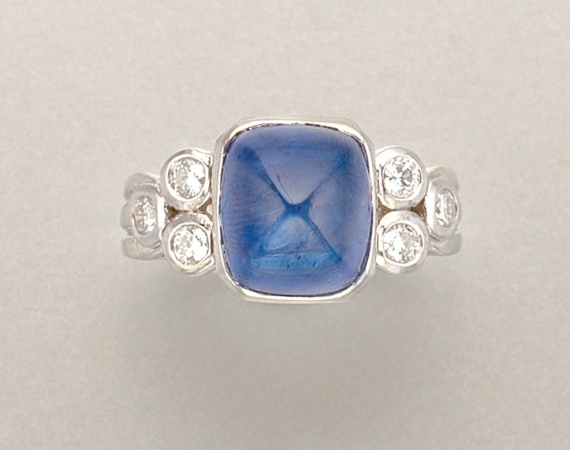 Lot image - Cabochon Sapphire and Diamond Ring