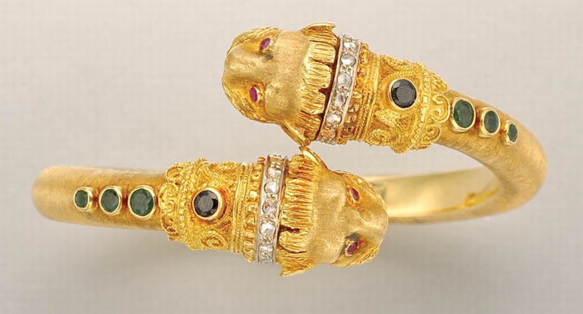 Lot image - Gold, Gem-Set and Diamond Crossover Bangle