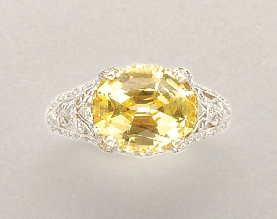 Lot image - Yellow Sapphire and Diamond Ring