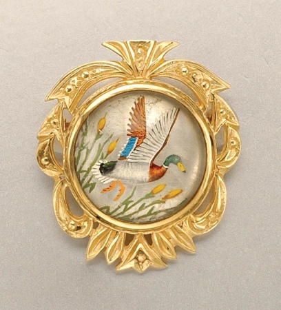 Lot image - Gold and Rock Crystal Intaglio Brooch