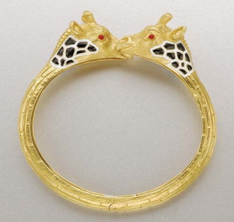 Lot image - Gold and Enamel Giraffe Bangle
