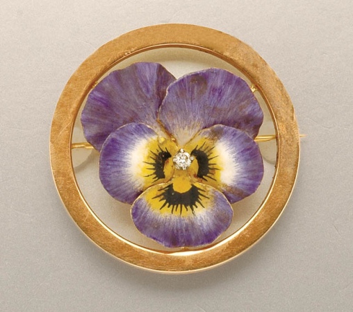 Lot image - Gold, Enamel and Diamond Pansy Brooch