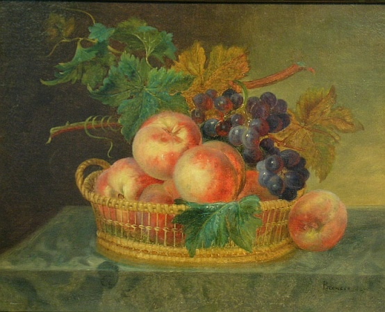 Lot image - American School 19th Century STILL LIFE WITH GRAPES AND PEACHES IN A BASKET
