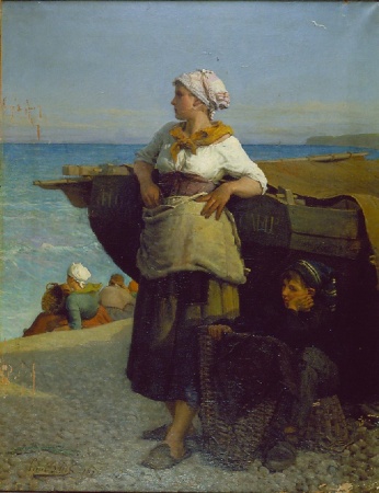 Lot image - Pierre Billet French, 1837-1922 WAITING FOR THE CATCH, BRITTANY