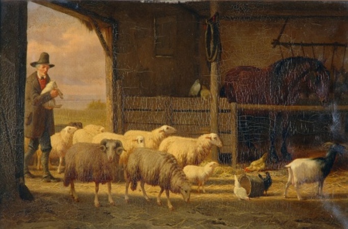 Lot image - Theo van Sluys Belgian, 1849-1931 THE NEW LAMB