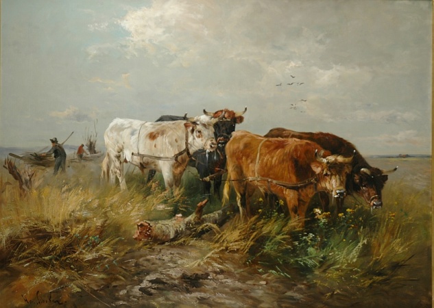 Lot image - Henry Schouten Belgian, 1864-1927 CLEANING THE FIELDS OF SCRUBBERY