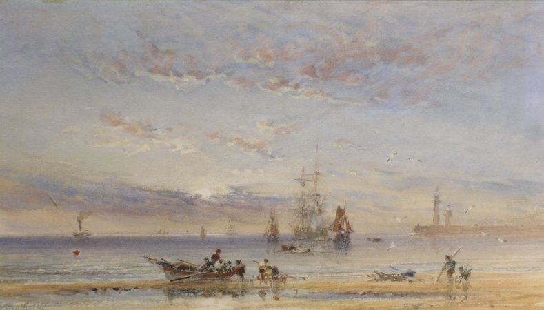 Lot image - George Weatherill British, 1810-1890 FISHING BOATS OFF WHITBY