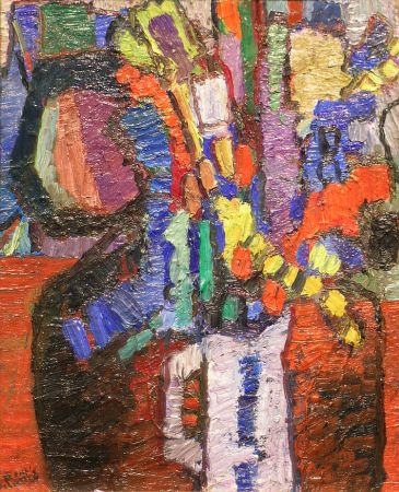 Lot image - Isaac Pailes French, 1895-1978 FLORAL STILL LIFE ON A RED TABLE