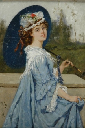Lot image - Victor Lagye Belgian, 1825-1896 WOMAN WITH PARASOL