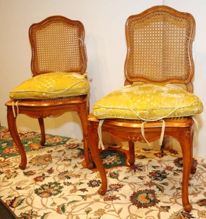 Lot image - Pair of Louis XV Style Fruitwood and Caned Side Chairs