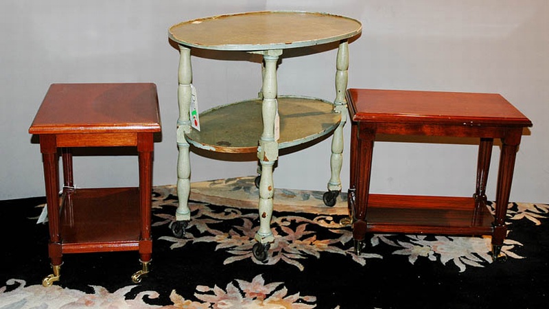 Lot image - Pair of Louis XVI Style Mahogany Low Tables; Together with a Painted Oval Side Table