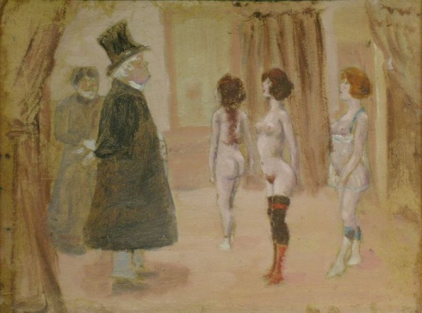 Lot image - French School 20th Century AT THE BORDELLO and HEAD OF A WOMAN: A DOUBLE-SIDED WORK